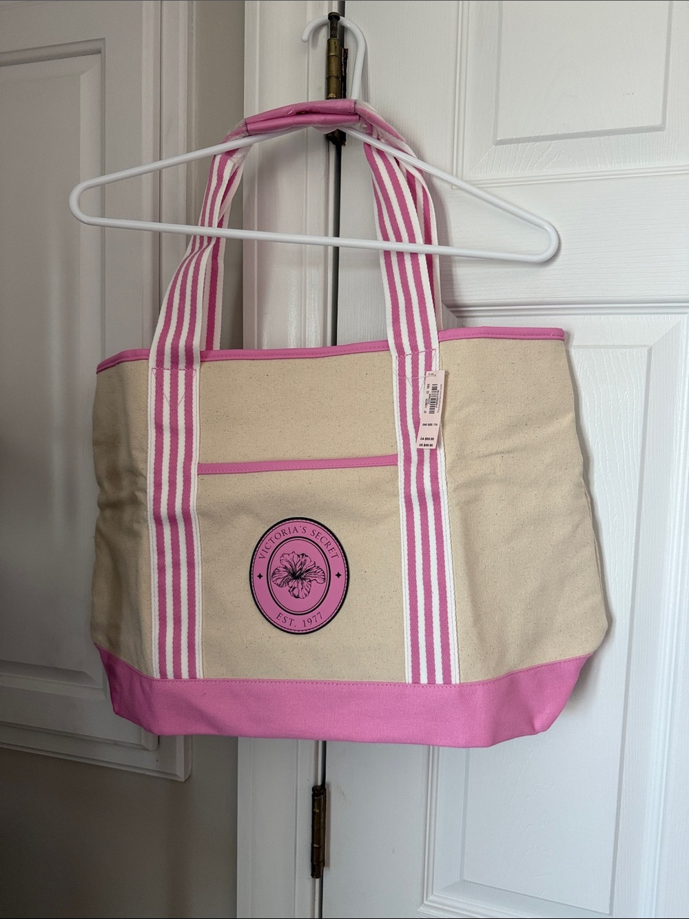 Victoria's Secret Pink & Cream Canvas Tote Bag